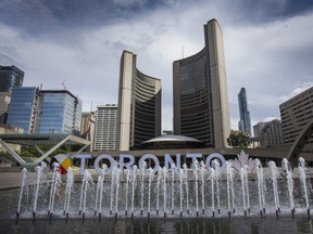 Toronto City Hall at Nathan Phillips Square on July 2, 2021.