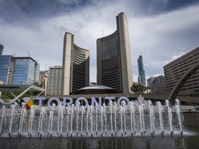 Toronto City Hall at Nathan Phillips Square on July 2, 2021.