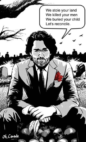 A cartoon of Prime Minister Justin Trudeau squatting in a graveyard which was tweeted by Chinese diplomat, and propagandist for the state-owned Global Times, Li Yang.
