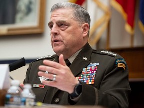 In this file photo taken on June 23, 2021, General Mark Milley, Chairman of the Joint Chiefs of Staff, testifies on the department's fiscal year 2022 budget request during a hearing in Washington, DC.
