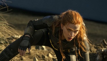 Scarlett Johansson in a bruising fight scene in Black Widow.