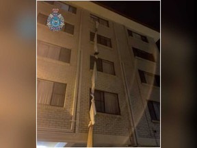 Western Australia Police shared a series of photos regarding a man who allegedly fled a quarantine hotel using bed sheets.