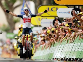 Cycling - Tour de France - Stage 14 - Carcassonne to Quillan - France - July 10, 2021 Trek–Segafredo rider Bauke Mollema of the Netherlands celebrates winning stage 14