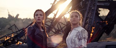 Scarlett Johansson and Florence Pugh in a scene from Black Widow.