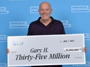 Kamloops, B.C. resident Gary Hill with his half of the Lotto Max draw from June 22.