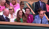 Kate and Prince William seated in Royal Box at Wimbledon with a smiling Priyanka Chopra a couple of rows behind them.