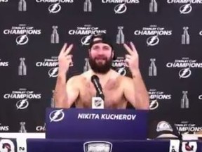 Tampa Bay Lightning's Nikita Kucherov at his post-Stanley Cup-winning press conference.