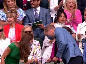 Kate, the Duchess of Cambridge, and husband Prince William take seats in the Royal Box at Wimbledon as Meghan Markle pal Priyanka Chopra stares straight ahead.