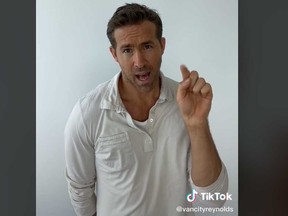 Ryan Reynolds appears in a video posted on his TikTok account.