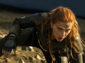 Scarlett Johansson in a bruising fight scene from Black Widow.
