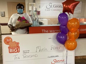 PSW Marcia Palmer recently won $10,000 as a prize in a lottery aimed at enticing staff at Sienna Senior Living to get vaccinated to prevent the spread of COVID-19.