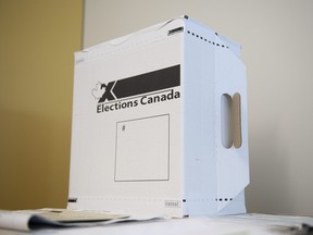 An Elections Canada sample ballot box is seen ahead of the 2019 election.