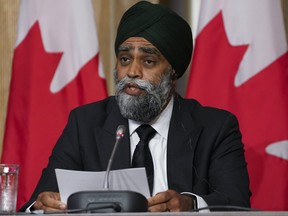 Harjit Sajjan, Minister of National Defence, speaks during press conference in Ottawa on Friday, July 23, 2021.