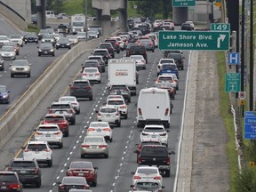 Traffic is seen on the Gardiner Expressway in Toronto.