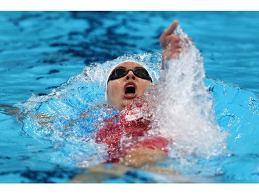 TOKYO, JAPAN - JULY 31: Kylie Masse of Team Canada competes in the Women's 200m Backstroke Final at Tokyo Aquatics Centre on July 31, 2021 in Tokyo, Japan.