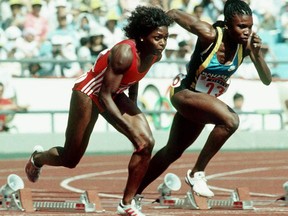 Canada's Angela Bailey (left) competing in the 100m event at the 1988 Olympic games in Seoul.