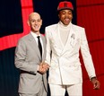 NBA commissioner Adam Silver (left) and Scottie Barnes pose for photos at the 2021 NBA Draft