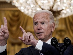 U.S.  President Joe Biden delivers remarks on evacuation efforts and the ongoing situation in Afghanistan during a speech in the East Room at the White House in Washington, Aug. 20, 2021.