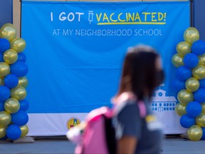 Mobile vaccination teams begin visiting every Los Angeles Unified middle and high school campus to deliver first and second doses of the COVID-19 vaccines as students return to in-person classes in Los Angeles, Calif., Aug. 30, 2021.