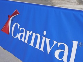 A Carnival Cruise Line sign at PortMiami in Miami.