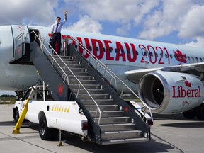 Liberal Leader Justin Trudeau departs Ottawa on Sunday, Aug. 22, 2021, en route to campaign in Atlantic Canada
