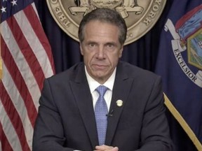 Former New York governor Andrew  Cuomo is pictured during his resignation speech on Aug. 10.