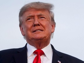 Former U.S. President Donald Trump looks on during his first post-presidency campaign rally at the Lorain County Fairgrounds in Wellington, Ohio, June 26, 2021.