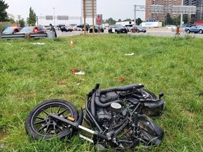 The scene of a motorcycle crash that happened overnight on Aug. 10,, along the southbound 427 at Holiday Dr.