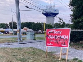 Signs for Tony Van Bynen, who is running for the Liberals in the riding of Newmarket-Aurora, were vandalized.