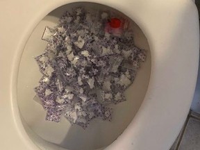An image released by York Regional Police of drugs found in a toilet in Newmarket.