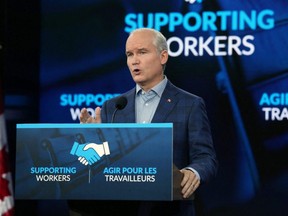 Conservative Party leader Erin O'Toole speaks during a news conference in Ottawa on Monday, Aug. 23, 2021.