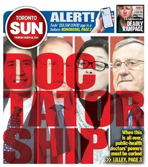 Front page of the Thursday, March 18 2021 Toronto Sun