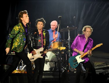 Mick Jagger, Ronnie Wood, Charlie Watts and Keith Richards of The Rolling Stones perform onstage at Rose Bowl on August 22, 2019 in Pasadena, California.