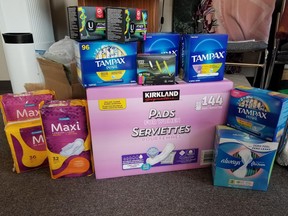 Local businesses collected donated hygiene products to combat period poverty on Tues., March 23, 2021.