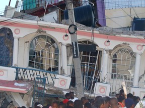 The "Petit Pas" hotel is seen damaged by the earthquake on Aug. 14, 2021 in Les Cayes, southwest Haiti.