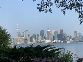The iconic Toronto skyline is seen from the Toronto Islands.