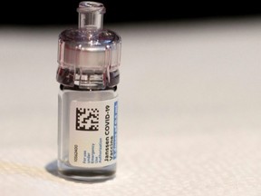A vial of Johnson & Johnson's Janssen COVID-19 vaccine is seen during a vaccination event hosted by Miami-Dade County and Miami Heat, at FTX Arena in Miami, Thursday, Aug. 5, 2021.