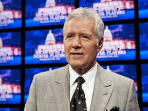 Alex Trebek speaks during a rehearsal before a taping of  Jeopardy! Power Players Week at DAR Constitution Hall on April 21, 2012 in Washington.