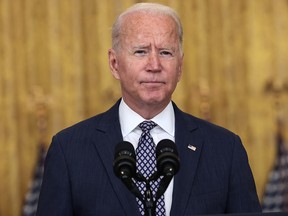 President Joe Biden delivers remarks on the U.S. military’s ongoing evacuation efforts in Afghanistan from the East Room of the White House on August 20, 2021 in Washington.