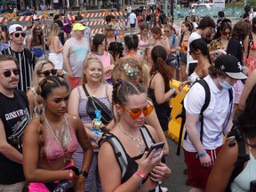 Guests arrive for the first day of the Lollapalooza music festival on July 29, 2021 in Chicago.