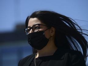 Minister for Women and Gender Equality and Rural Economic Development Maryam Monsef arrives on Parliament Hill during the COVID-19 pandemic in Ottawa on Wednesday, May 20, 2020.