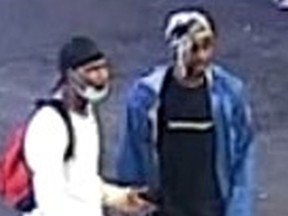 An image released by Toronto Police of suspects in an aggravated assault on August 23, 2021, at 12:05 a.m. at Yonge-Dundas Square.