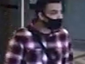 An image released by Toronto Police of a suspect in an alleged sexual assault August 4, 2021, of a woman at Pioneer Village Station.