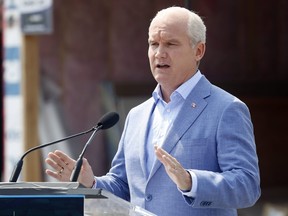 Conservative Party Leader Erin O'Toole speaks at a news conference Monday, Aug. 9, 2021 in Belleville, Ont.