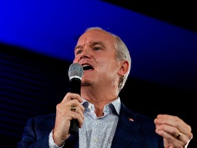 Leader of the Conservative Party of Canada, Erin O'Toole, speaks to supporters at a campaign stop in Hamilton on August 25.