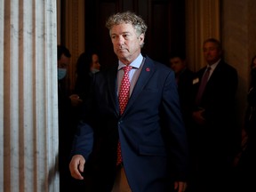 Sen. Rand Paul (R-KY) departs from a luncheon with Senate Republicans in the U.S. Capitol building on August 5, 2021 in Washington.