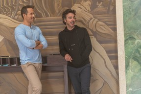 Ryan Reynolds and director Shawn Levy on the set of Free Guy.