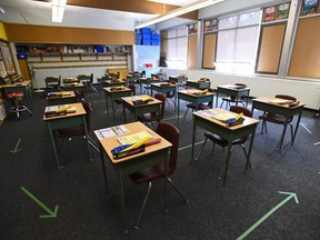 A Grade 6 classroom is shown at Hunter's Glen Junior Public School, which is part of the Toronto District School Board, during the COVID-19 pandemic in Toronto, Monday, Sept. 14, 2020.