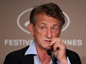 Sean Penn speaks during a press conference for the film "Flag Day" at the 74th edition of the Cannes Film Festival in Cannes, France, on July 11, 2021.