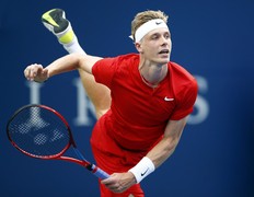Canadian Denis Shapovalov serves to American Frances Tiafoe during the second round of the National Bank Open on Wednesday at Aviva Centre in Toronto.